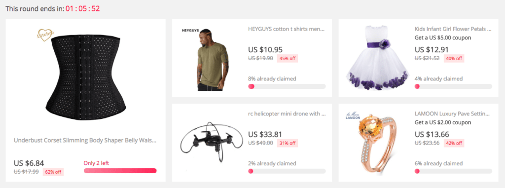 AliExpress flash deals example from their website