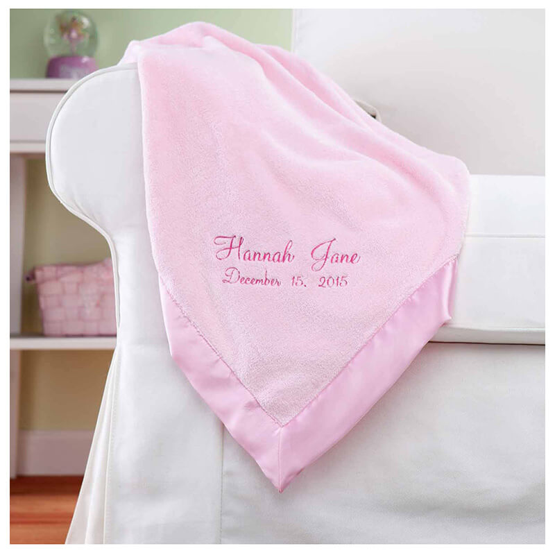 Personalized pink baby blanket