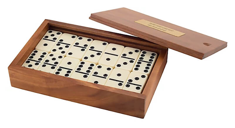 Dominos set on a box