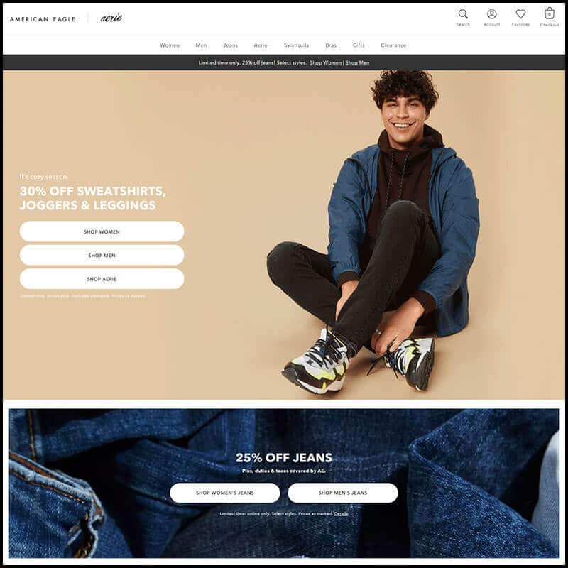 American Eagle up to 25% off jean page