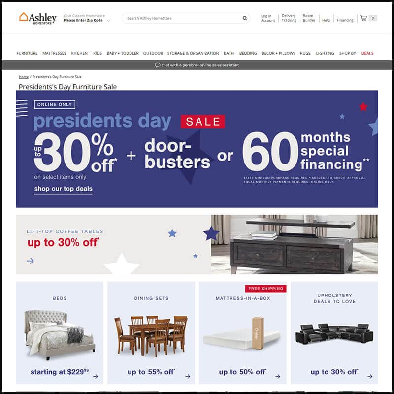 Ashlet HomeStore Presidents Day Furniture Sale