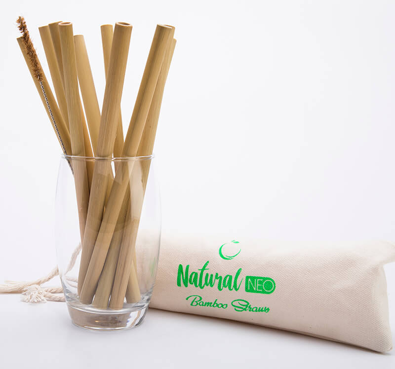 Organic bamboo straws with coconut fiber brush