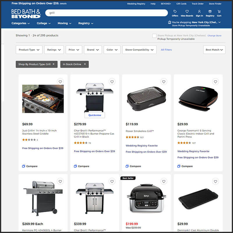 Bed Bath and Beyond grill category