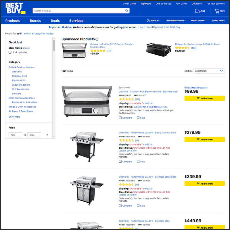 Best Buy grill category