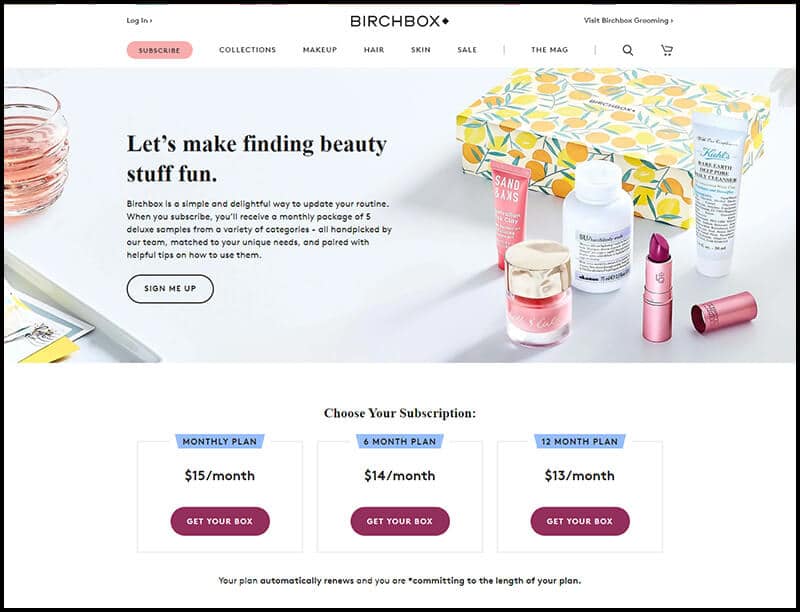 Subscribe Birchbox page