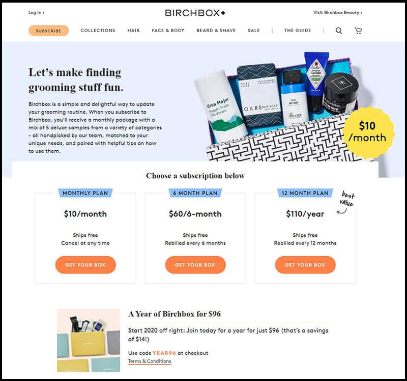Subscribe BirchBox Grooming page