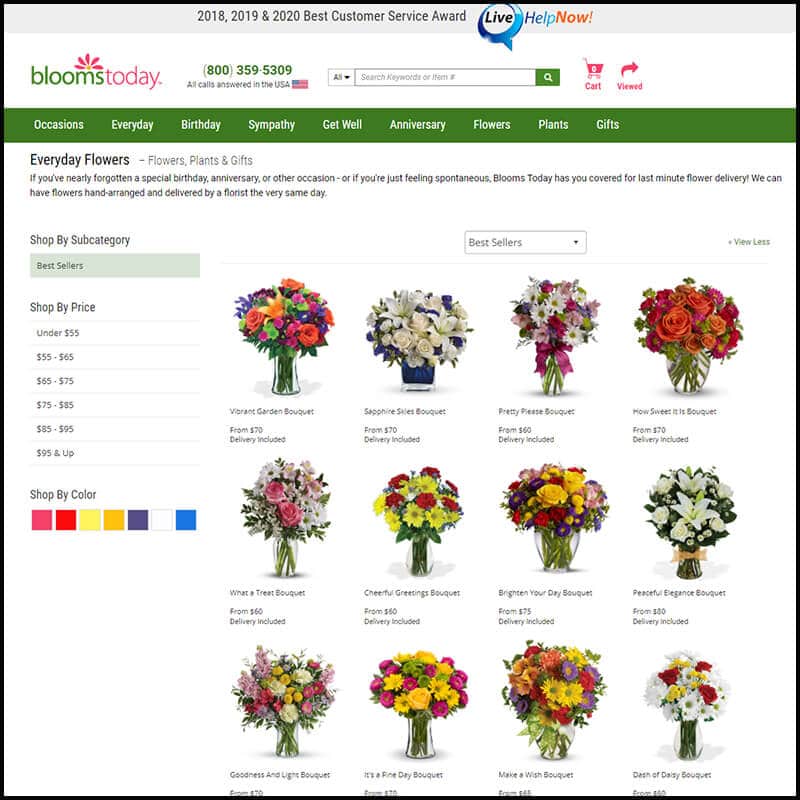 Blooms Today same day flower delivery page