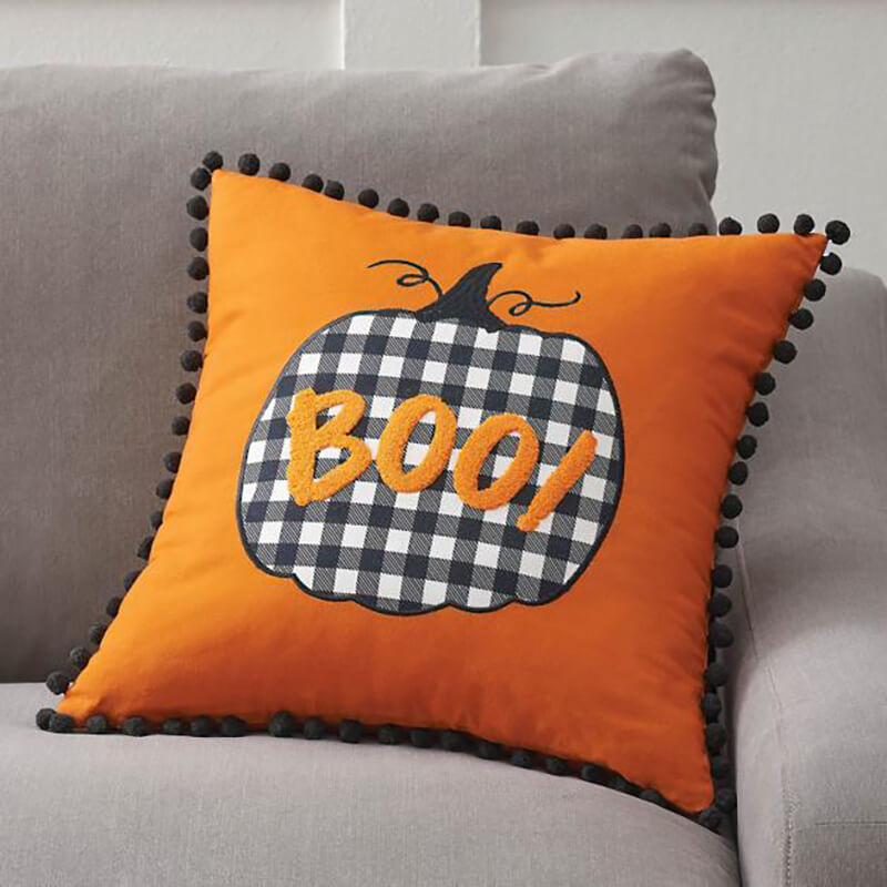 gingham-print pumpkin pillow