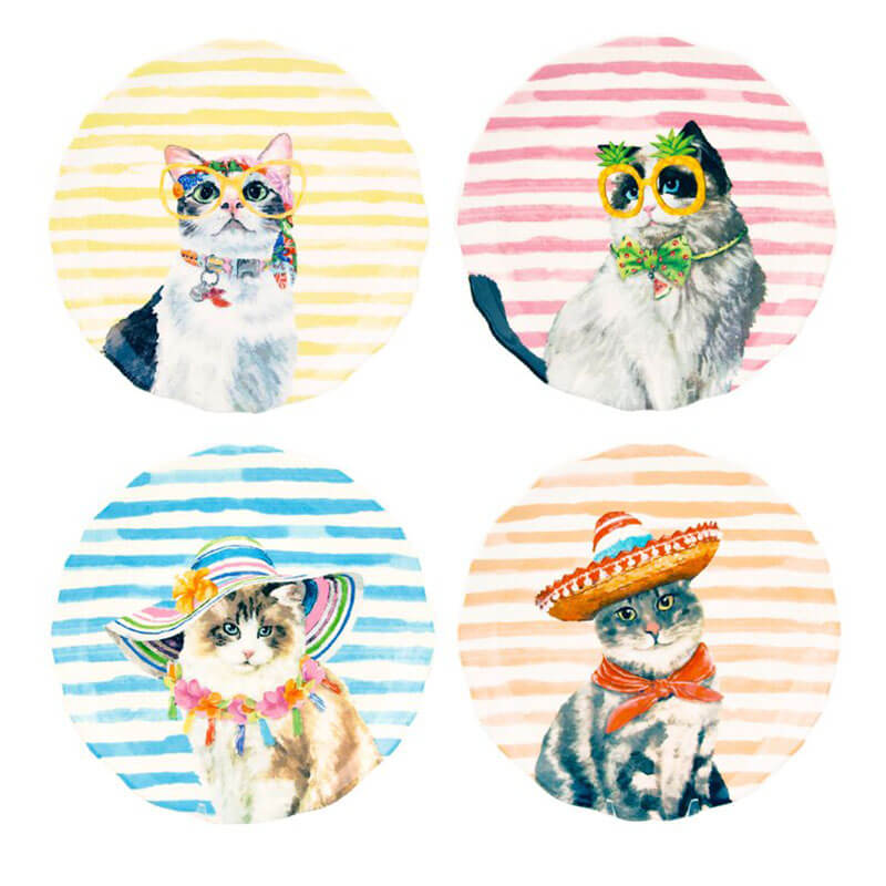 Cute beach cat themed plates