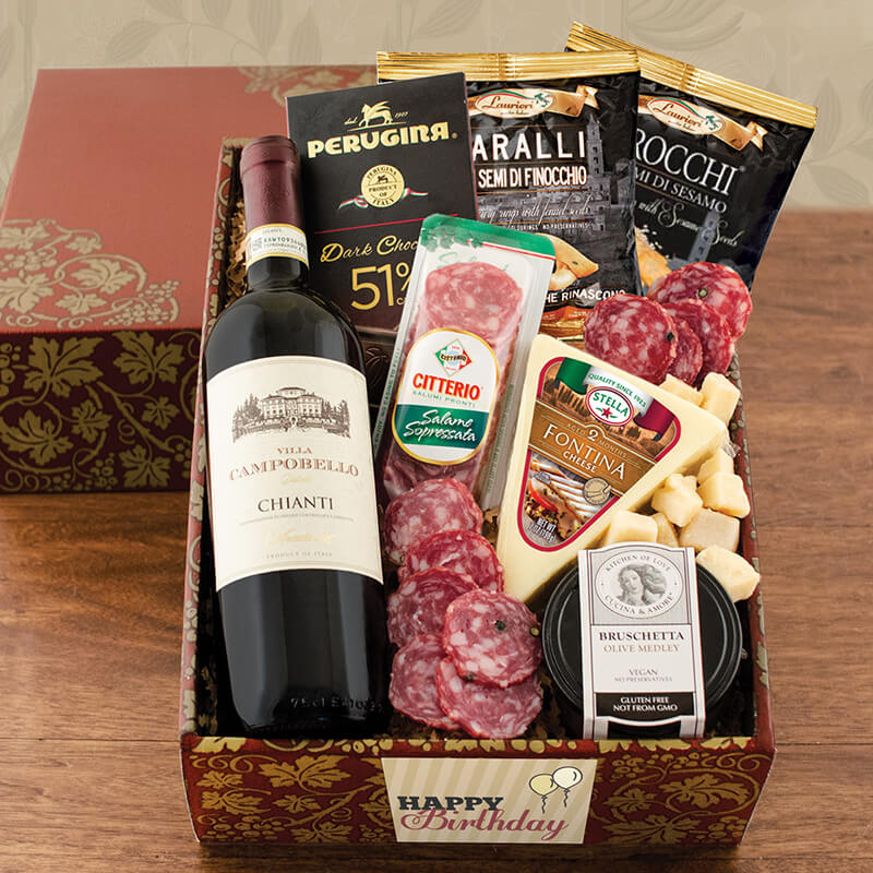 Box of Buona Vita Italian Vino and Antipasto gift basket