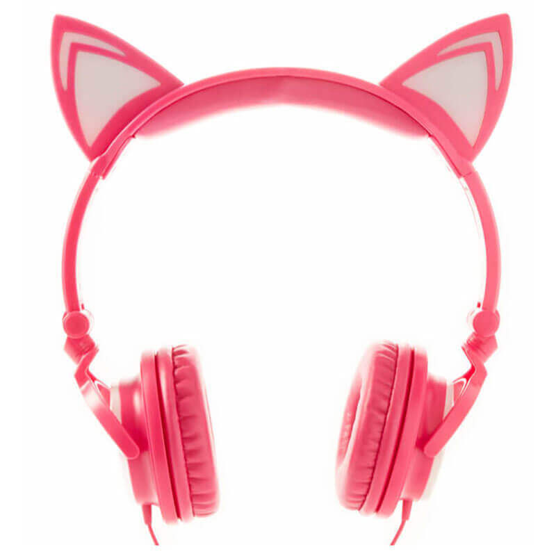 Hot pink LED cat ear headphones