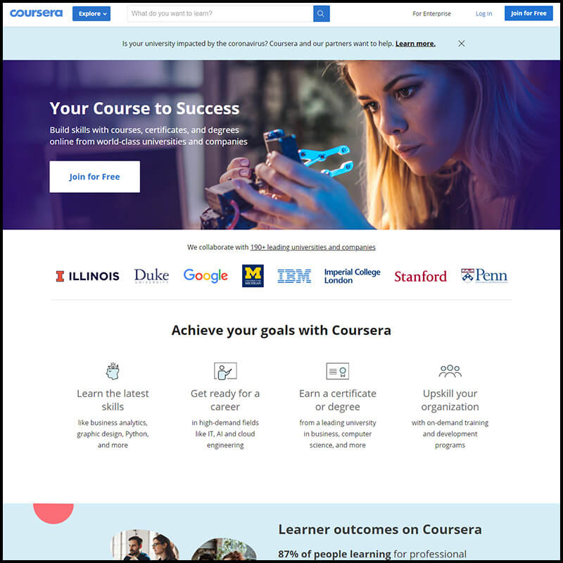 coursera home page