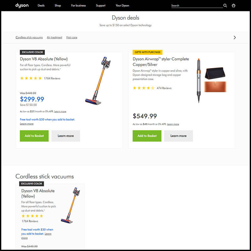 Dyson save up to $150 on select dyson technology page