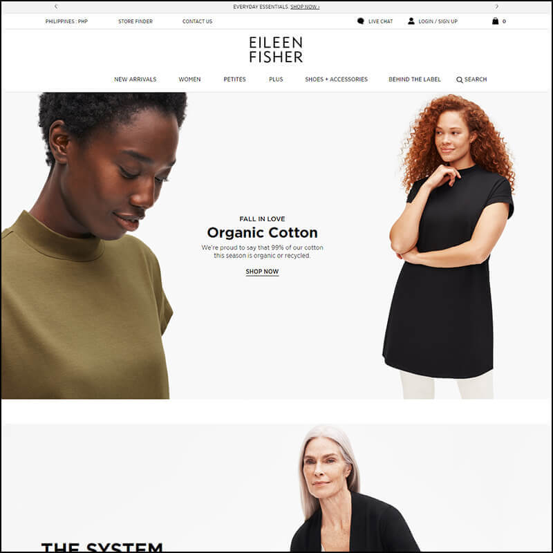 Screenshot of Eileen fisher site 