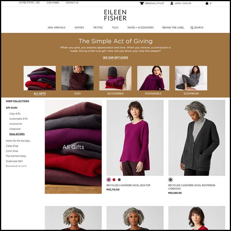Eileen Fisher Gift Guide page