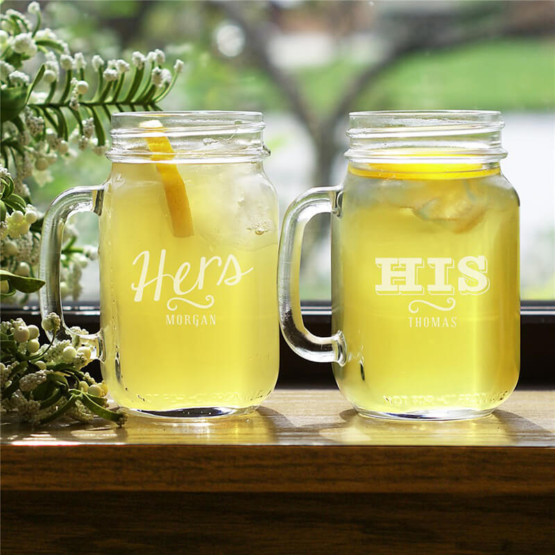 His and Her's mason jar gift set of 2 glasses
