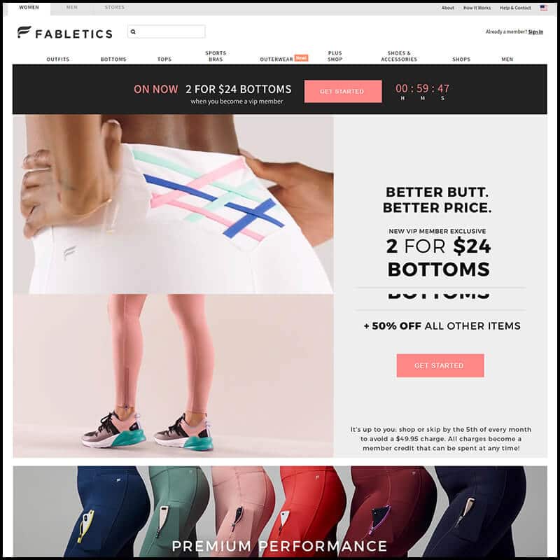 Subscribe Fabletics page