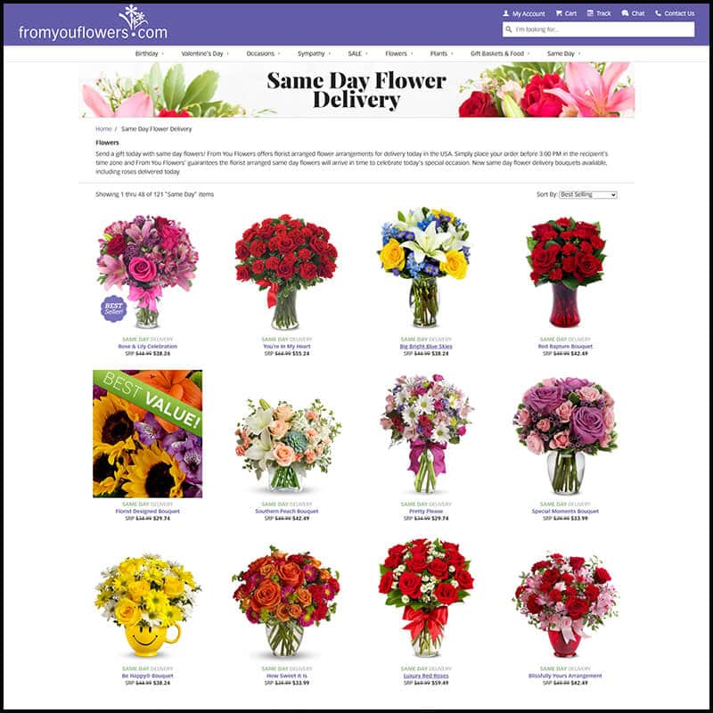 From You Flowers same day flower delivery page