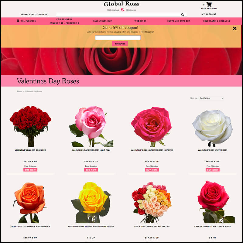 Global Rose valentine's day roses