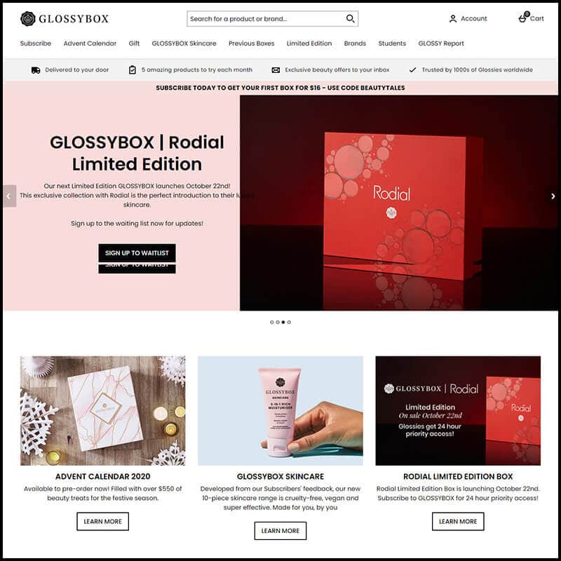 Subscribe Glossybox page