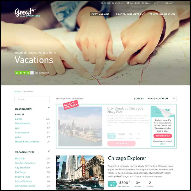 Great Value vacations page