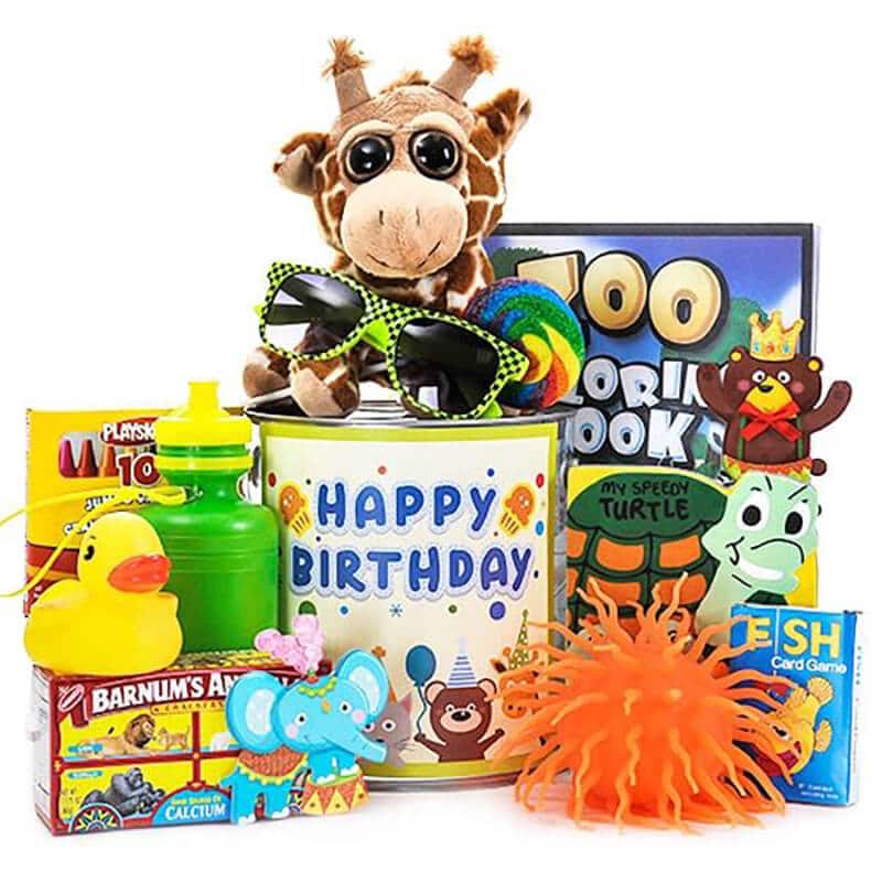 Happy Birthday baby giraffe gift basket