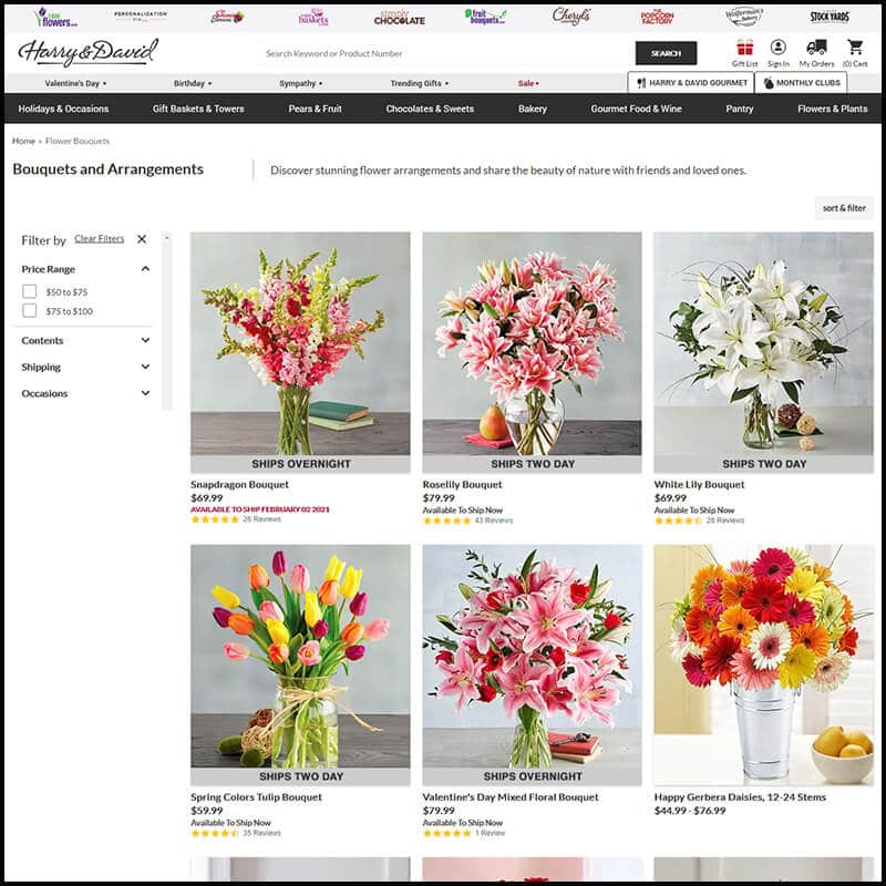 Bouquets and floral arrangements