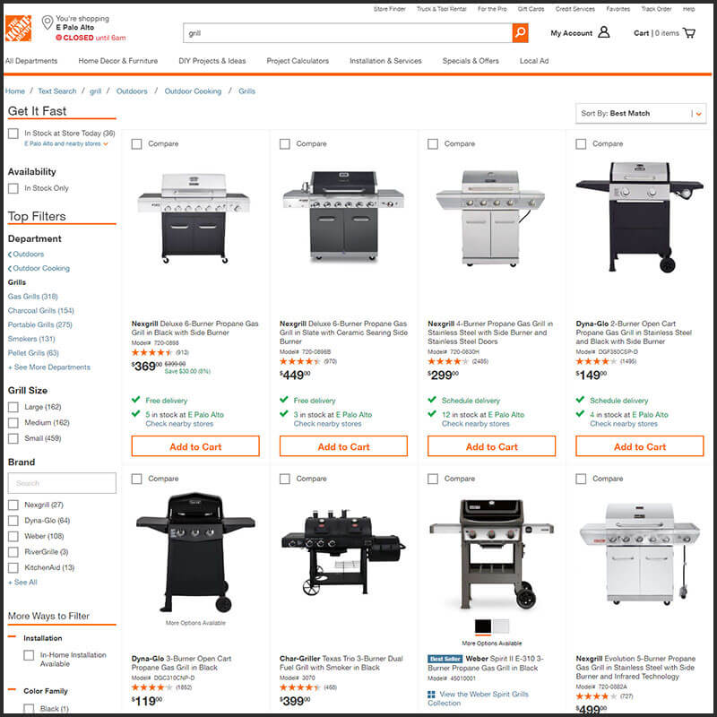 Home depot grill category