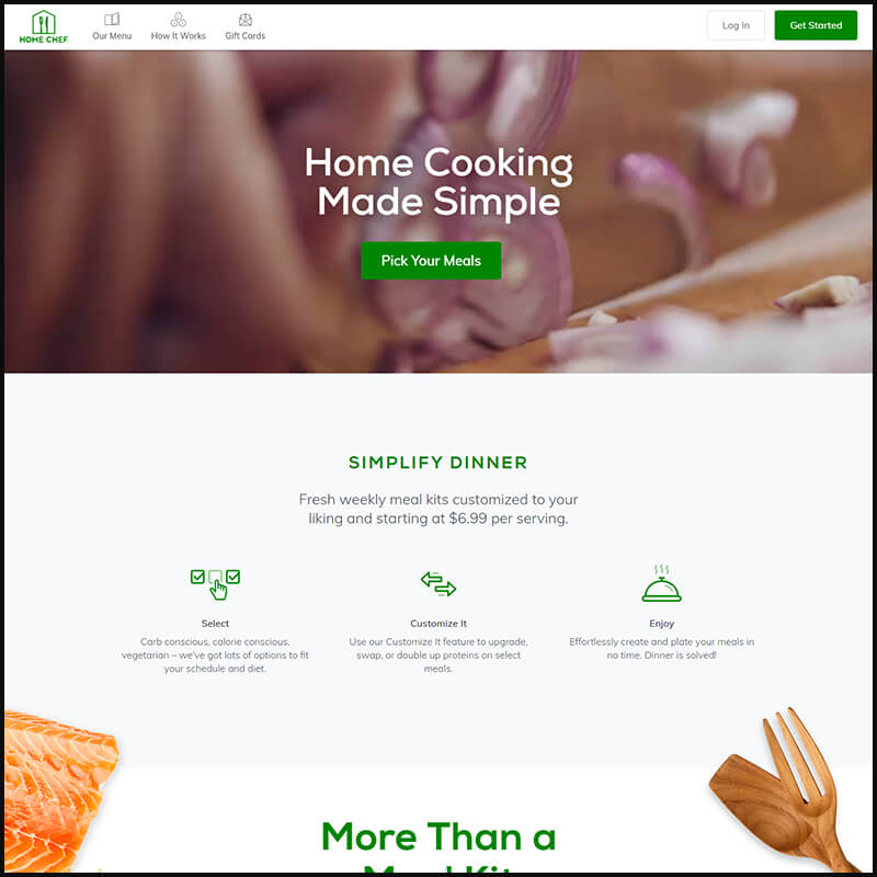 Home Chef homepage screenshot