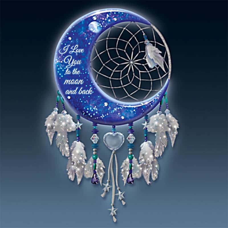 Crescent moon illuminated dreamcatcher