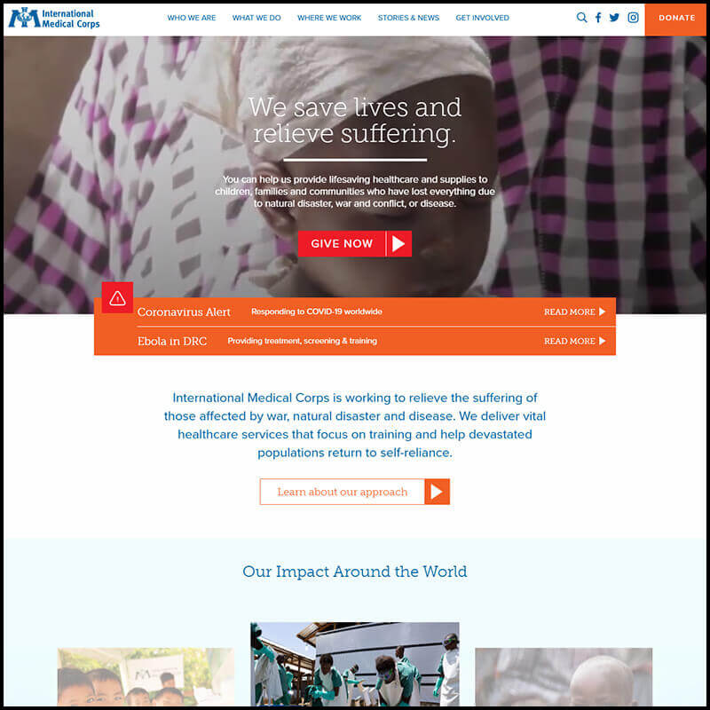Homepage screenshot of International Medical Corps