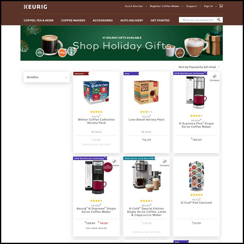 Keurig Holiday Gift Guide page