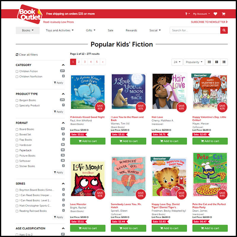 Book Outlet Book popular Kid's fiction section