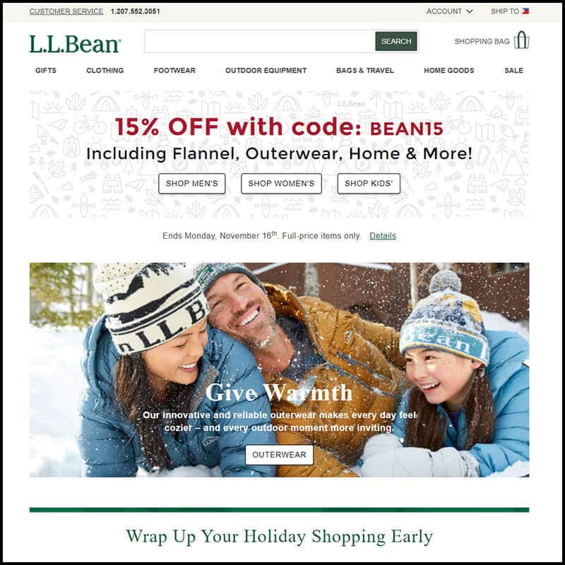 L.L. Bean black monday sale page