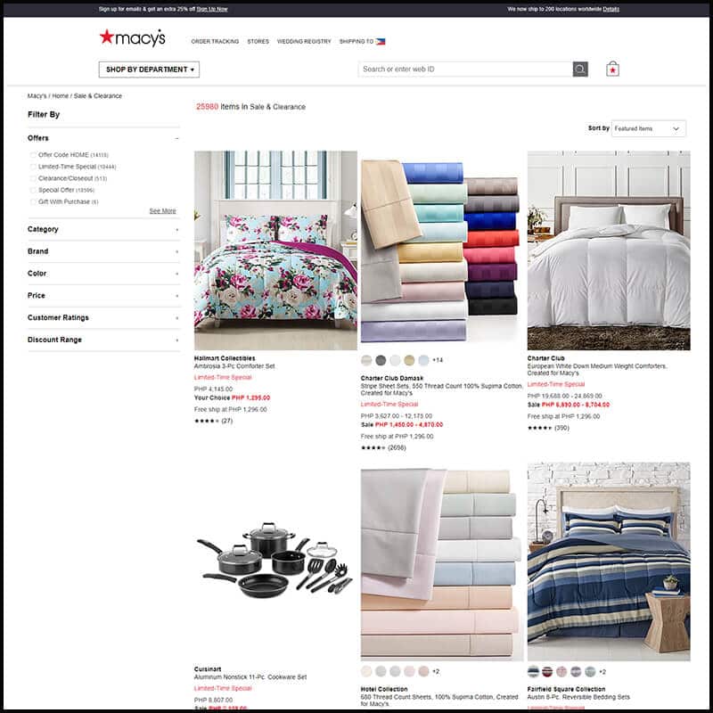 Macy's home items sale and clearance page
