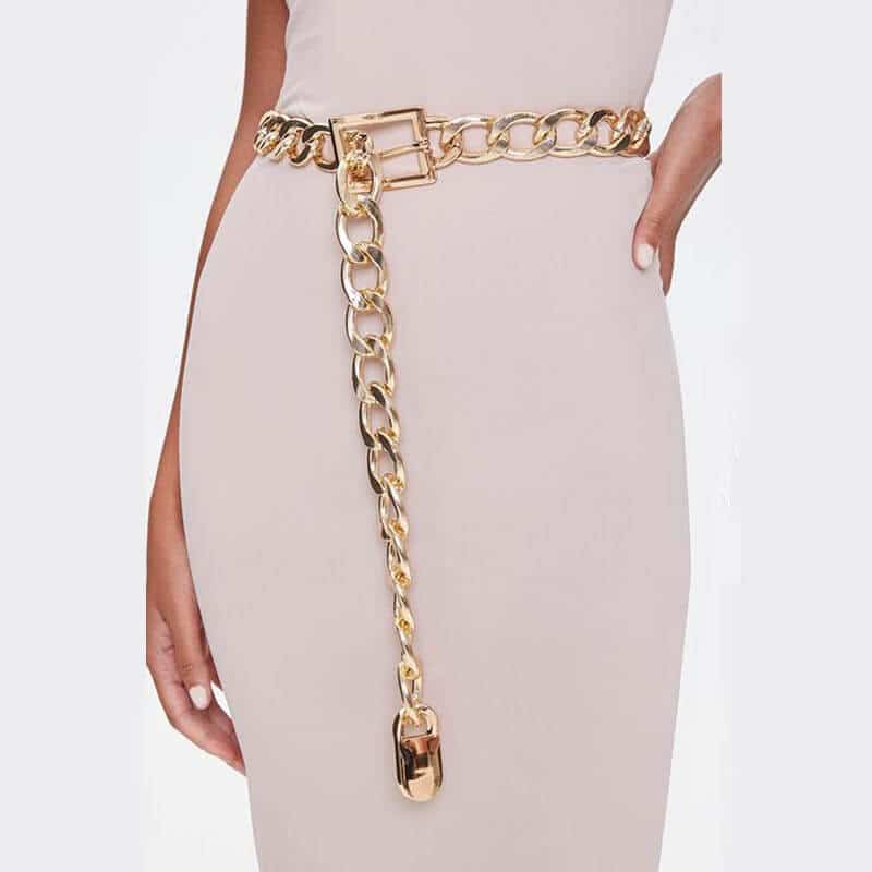 Metallic chain waist belt