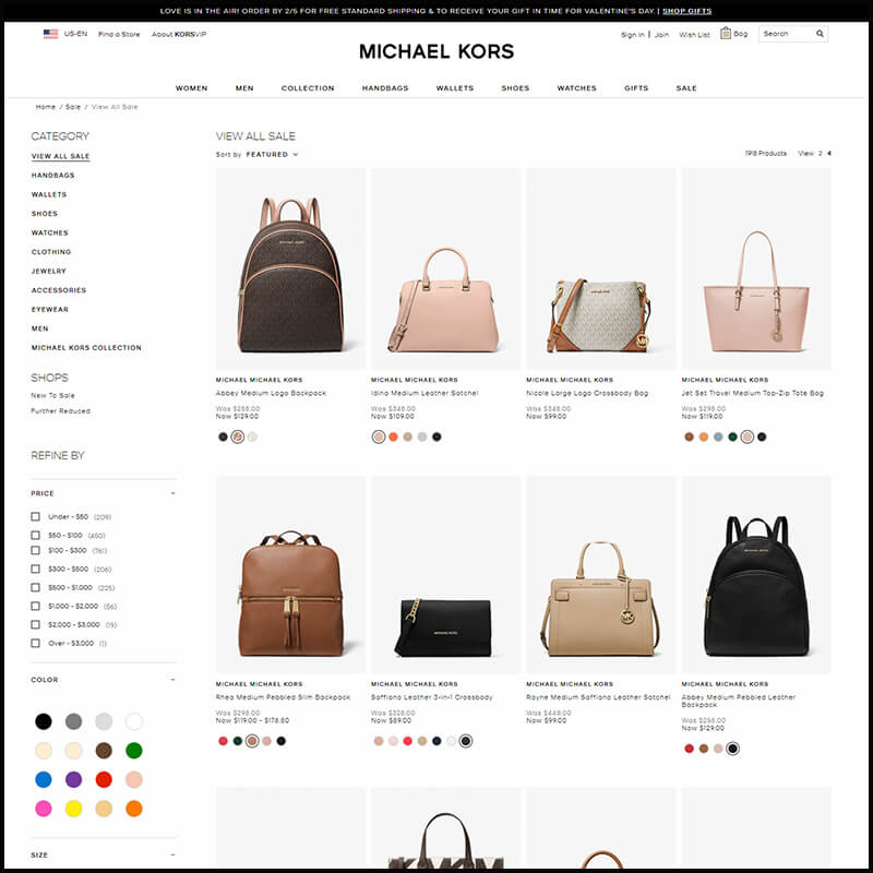 Michael Kors view all sale page
