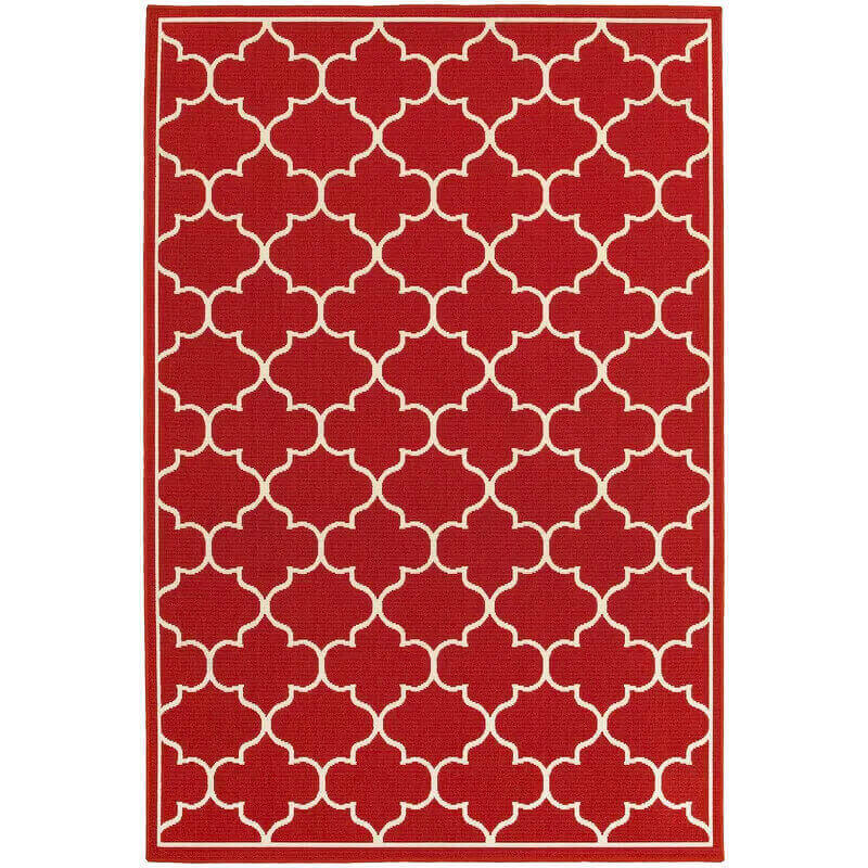 Red patterned indoor outdoor rug