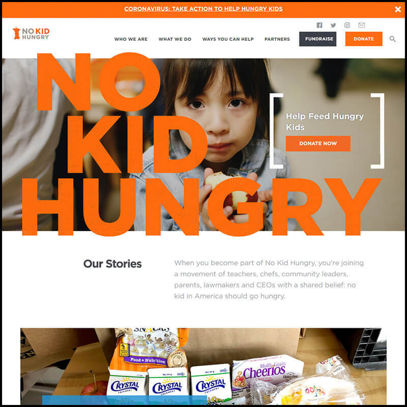 Homepage screenshot of No Kid Hungry