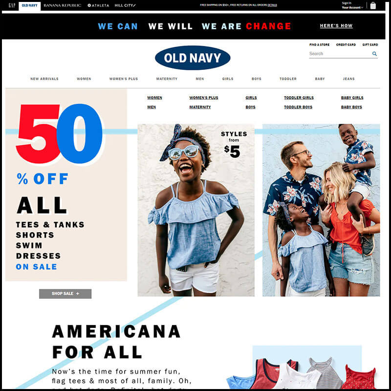 Old Navy up to 50% off all tees and tanks