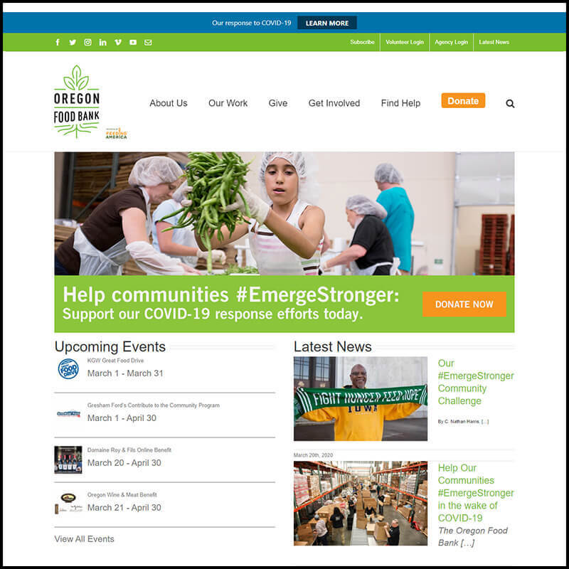 Homepage screenshot of Oregon Food Bank