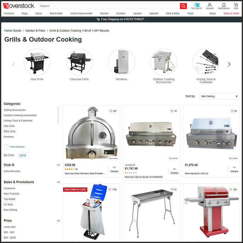 Overstock grill category