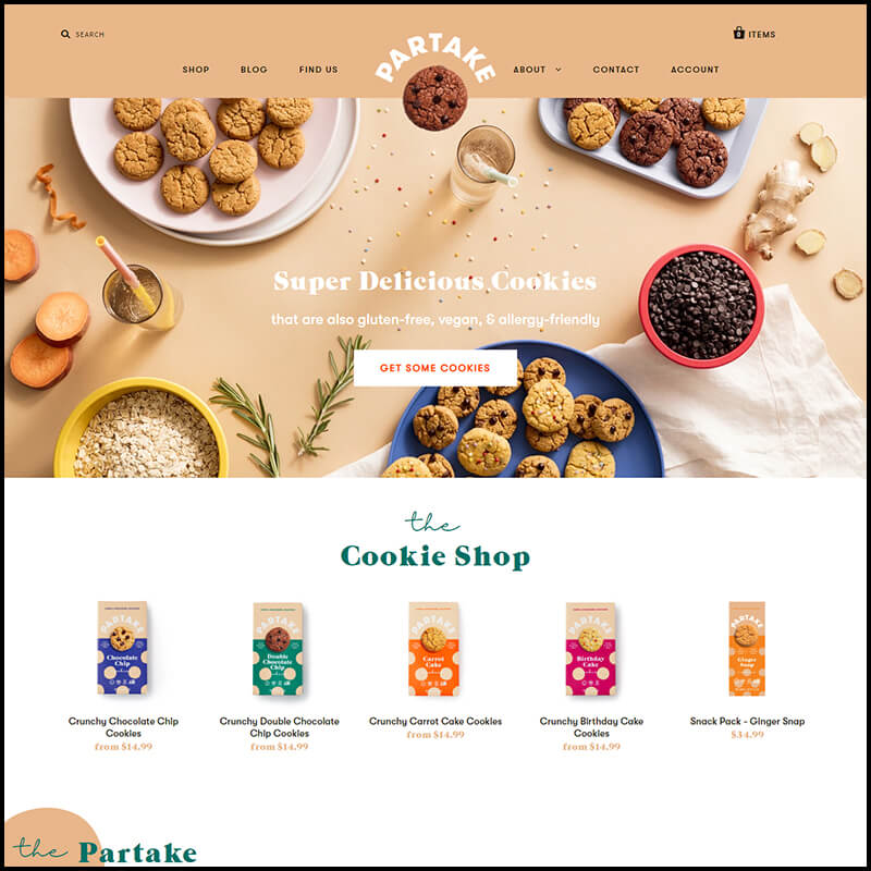 Partake Cookies homepage
