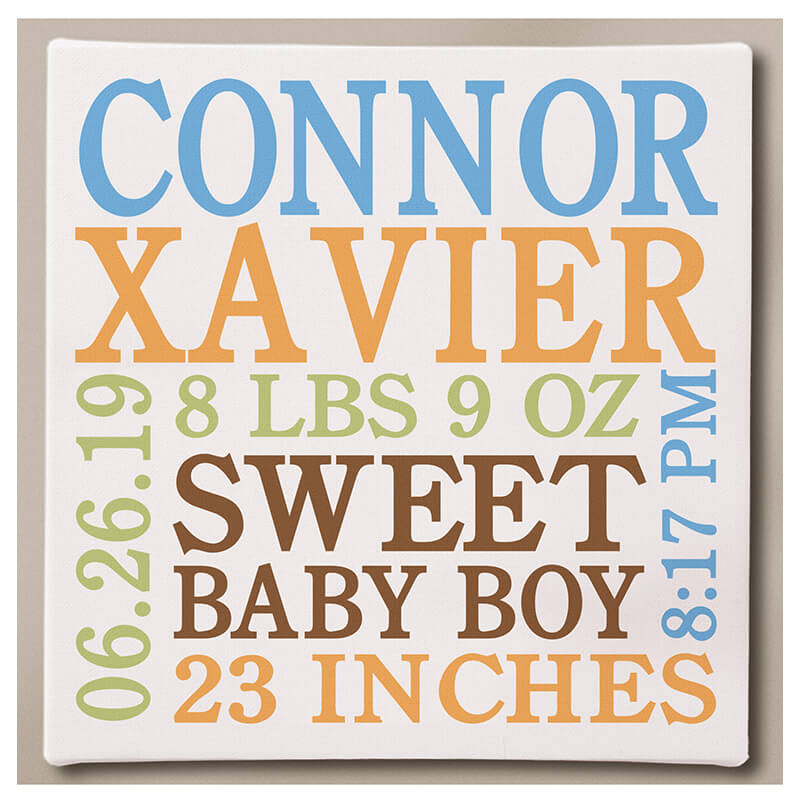 Personalized canvas details of the baby boy or girl