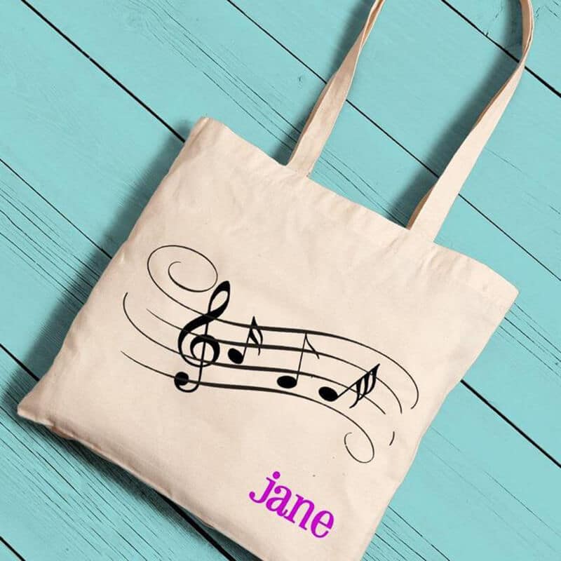 Handy canvas tote printed with music notes