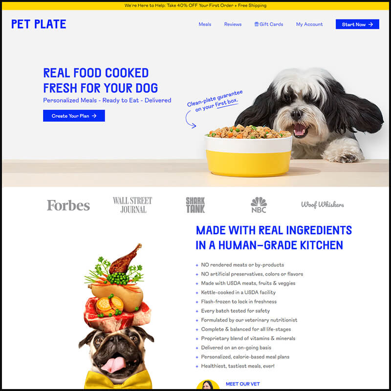 Pet Plate homepage screenshot
