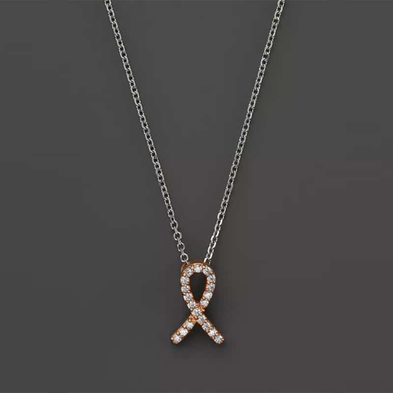 Bloomingdale's diamond pink ribbon necklace
