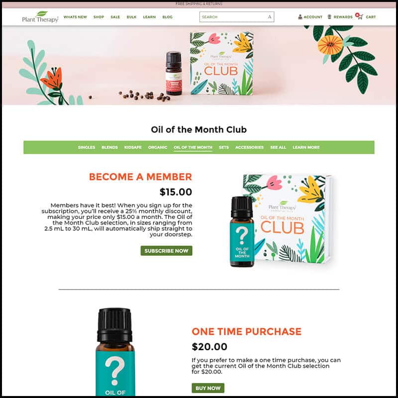 Pure essential oils of Plant Therapy's subscription page