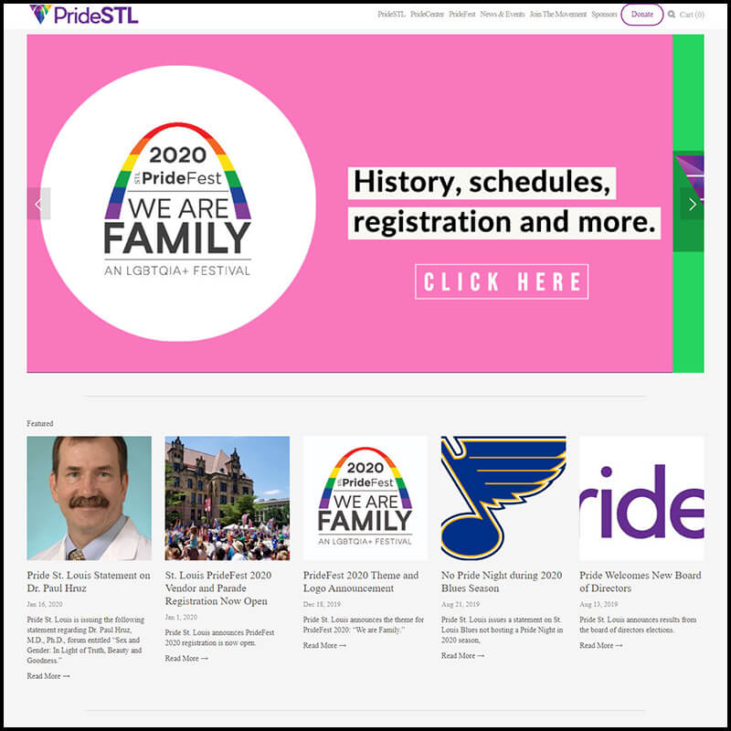 Pride St. Louis homepage screenshot