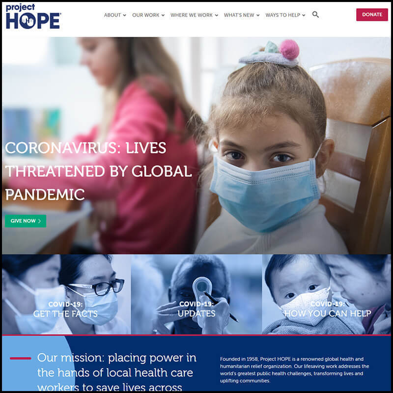 Homepage screenshot of Project HOPE